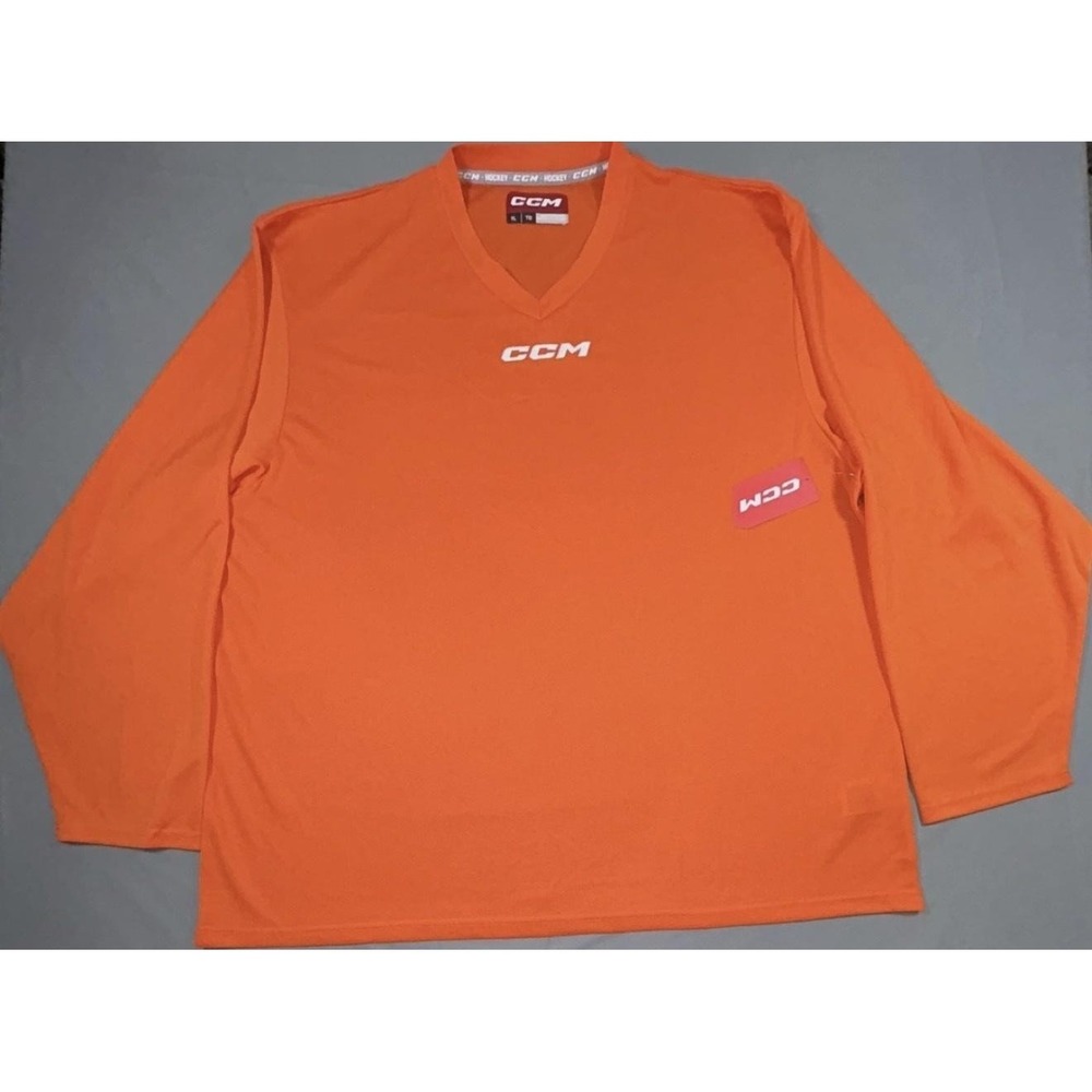 CCM Shirt Mens XL Orange Long Sleeve 5000 SR Practice Hockey Mesh Jersey 193621